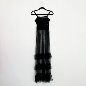 Black Sheer Mesh Tiered Ruffle Festival Party Dress Sz. S